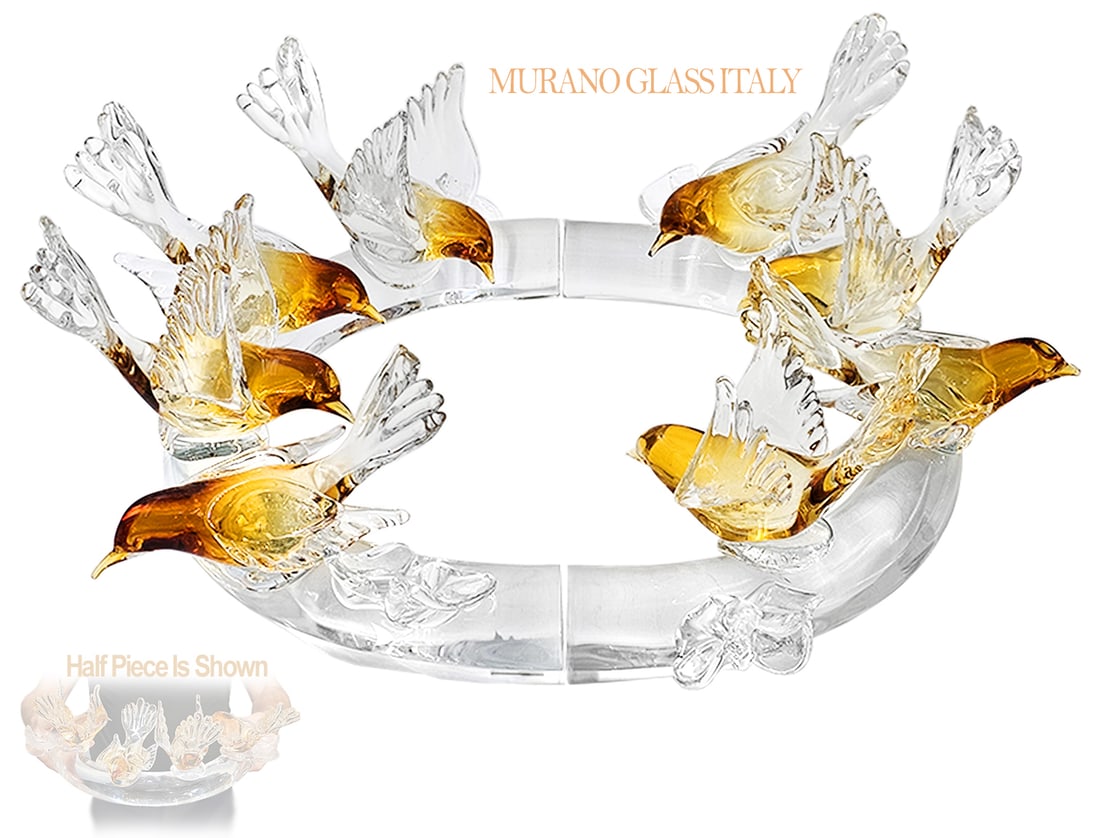 Murano Glass Birds On A Branch (2-Pieces) Round Centerpiece: Murano Glass Birds On A Branch (2-Pieces) Round Centerpiece. H 7" x W 16 1/2" x L 20"