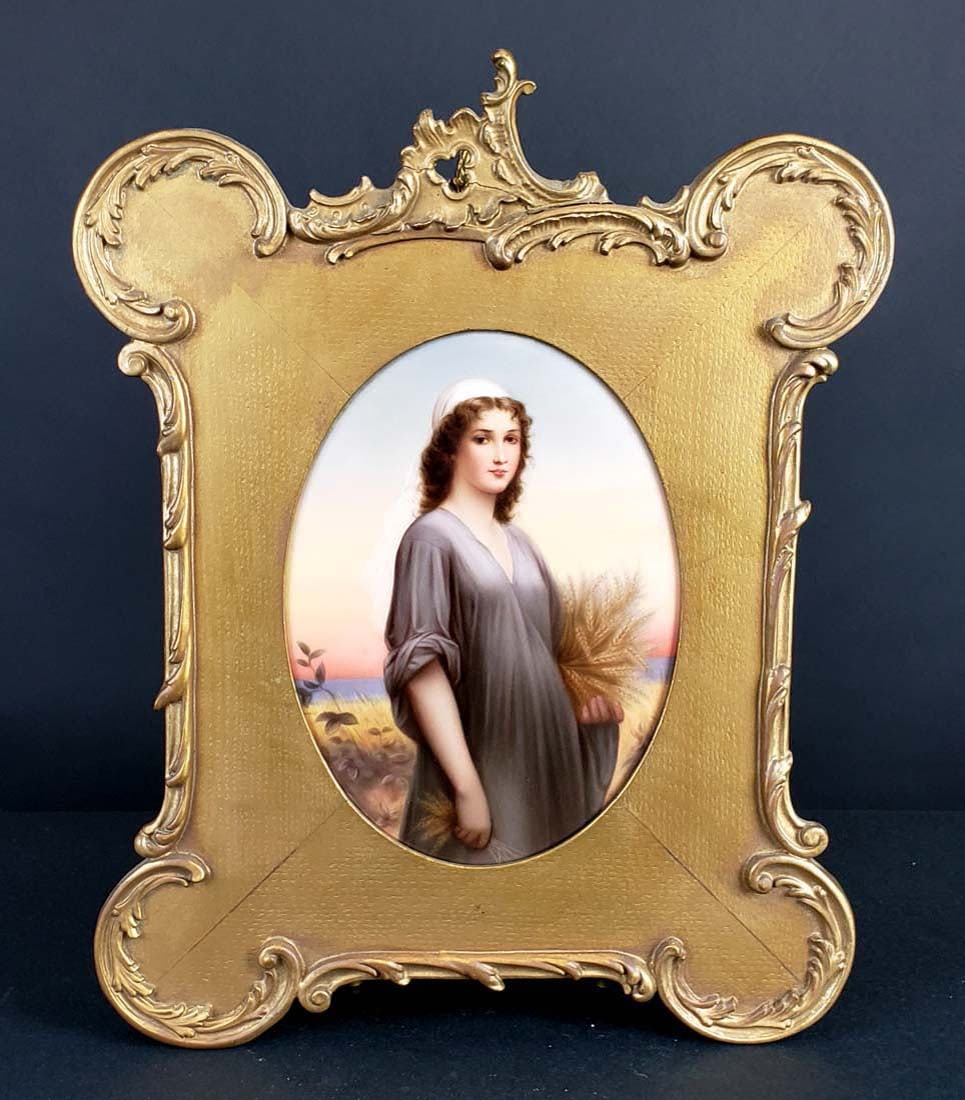 Continental Porcelain Plaque of Ruth on Giltwood Frame,: Continental Porcelain Plaque of Ruth on Giltwood Frame, Circa 1900. The frame measures 13 1/2" x 10 1/4" and the plaque measures 6" x 8"