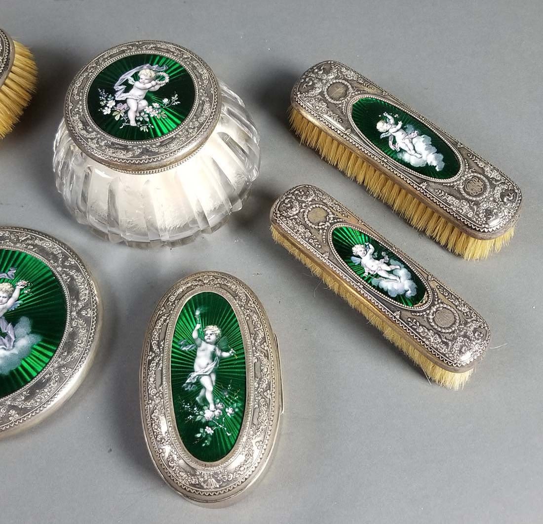 Gorham Sterling Silver & Enamel 6 Pc. Vanity Set - 3