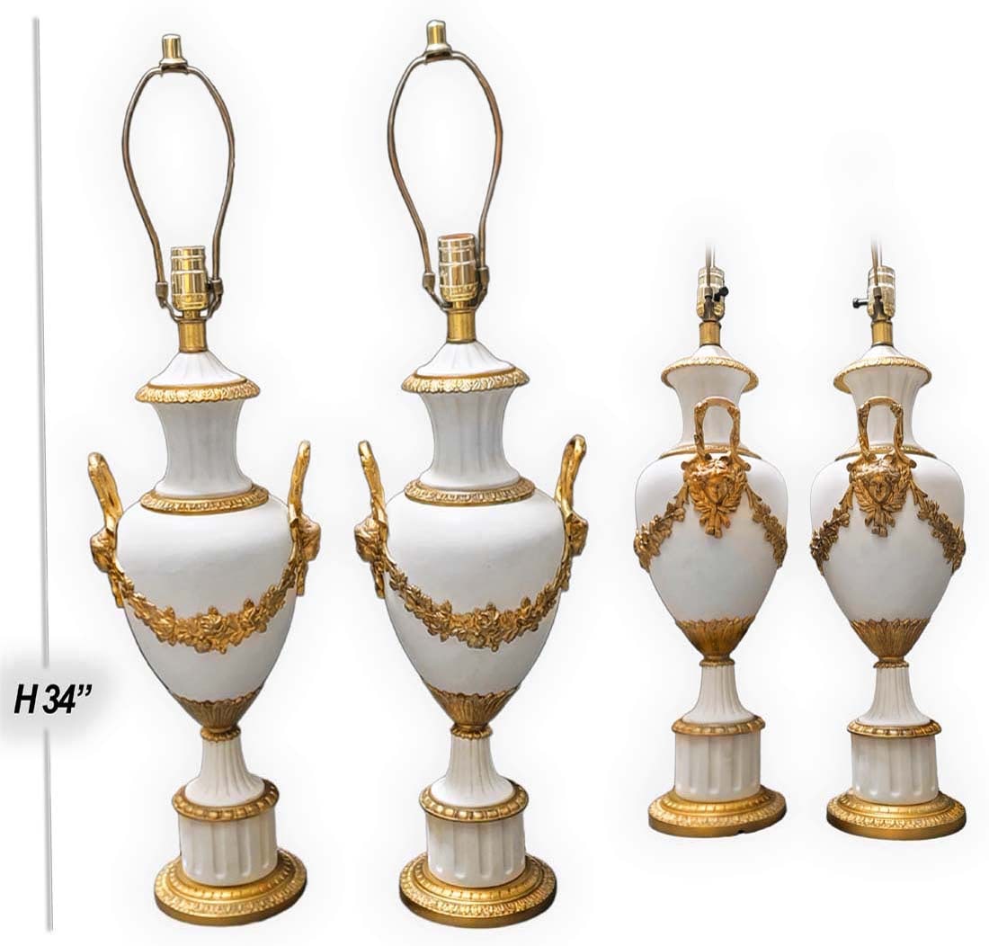 19th C. French Figural Biscuit Mounted Figural Bronze Vases Lamp Urns: 19th C. French Figural Biscuit Mounted Figural Bronze Vases Lamp Urns. H 34" x W 9"