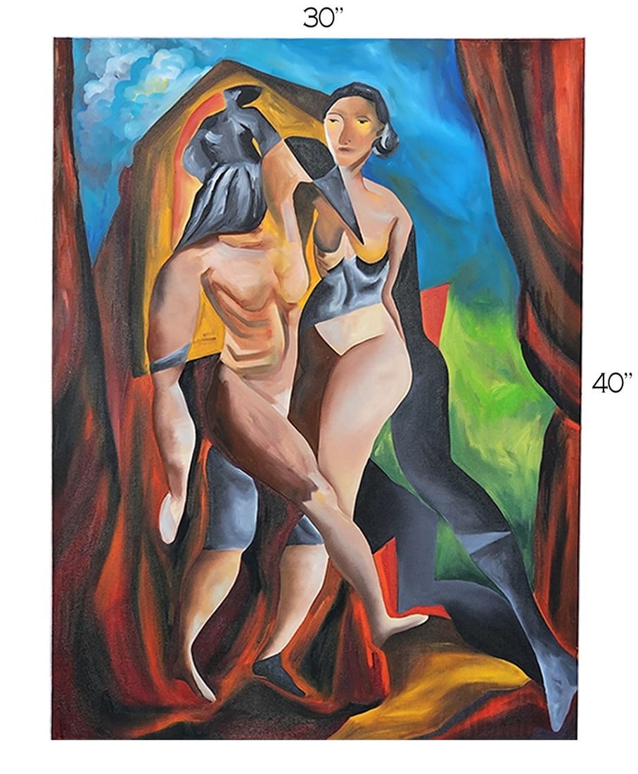 'Beyond The Veil!' Oil On Canvas: 'Beyond The Veil!' Oil On Canvas Expressionism Painting. 30" x 40" Signed by Ellie Shafiei (Iranian- American. b 1987). MFA Candidate, New York Academy of Art, Class of 2026. Ellie Shafiei is a