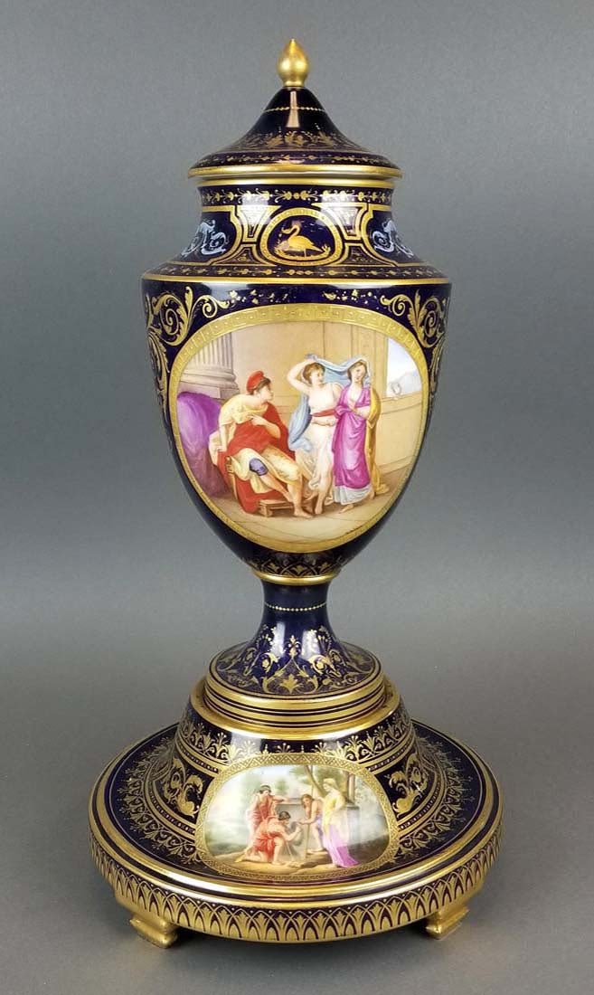 19th C. French Royal Vienna Handpainted Vase on Base: 19th C. French Royal Vienna Handpainted Vase on Base. Measures H: 18" W: 9 1/4"