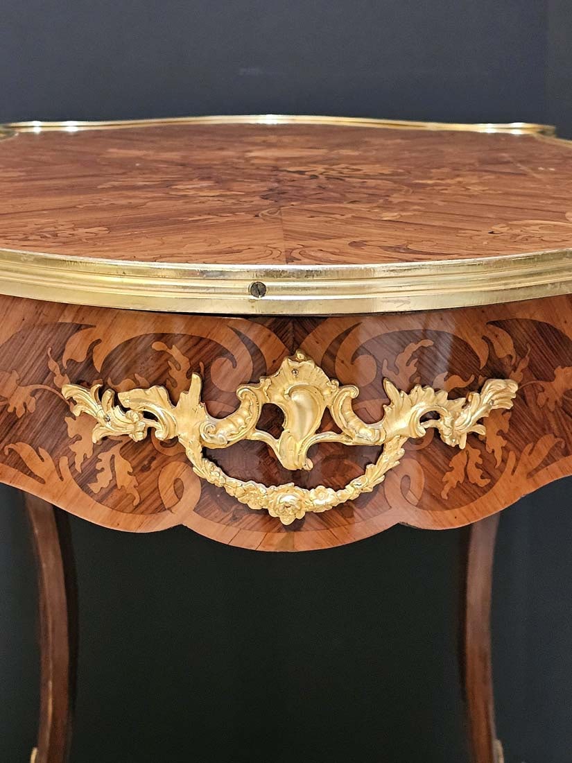 French Inlaid Bronze Mounted Center Table - 11