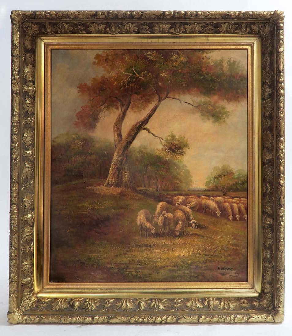 Oil on Canvas painting Bye N. Mene: Oil on Canvas painting Bye N. Mene. The frame measures 25 1/2" x 29 1/2" and the painting measures 20 x 24 1/2"