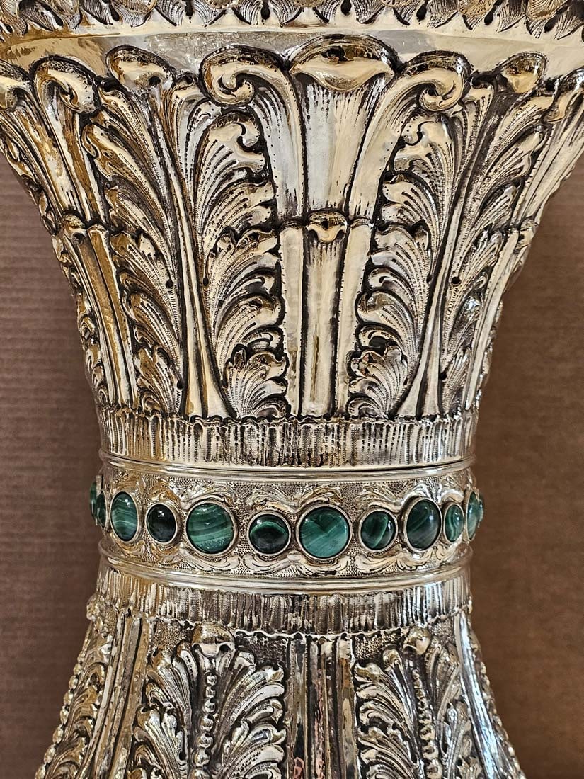 20th C. Italian Silver Large Buccellati Malachite Table - 2