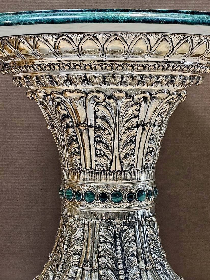 20th C. Italian Silver Large Buccellati Malachite Table - 5