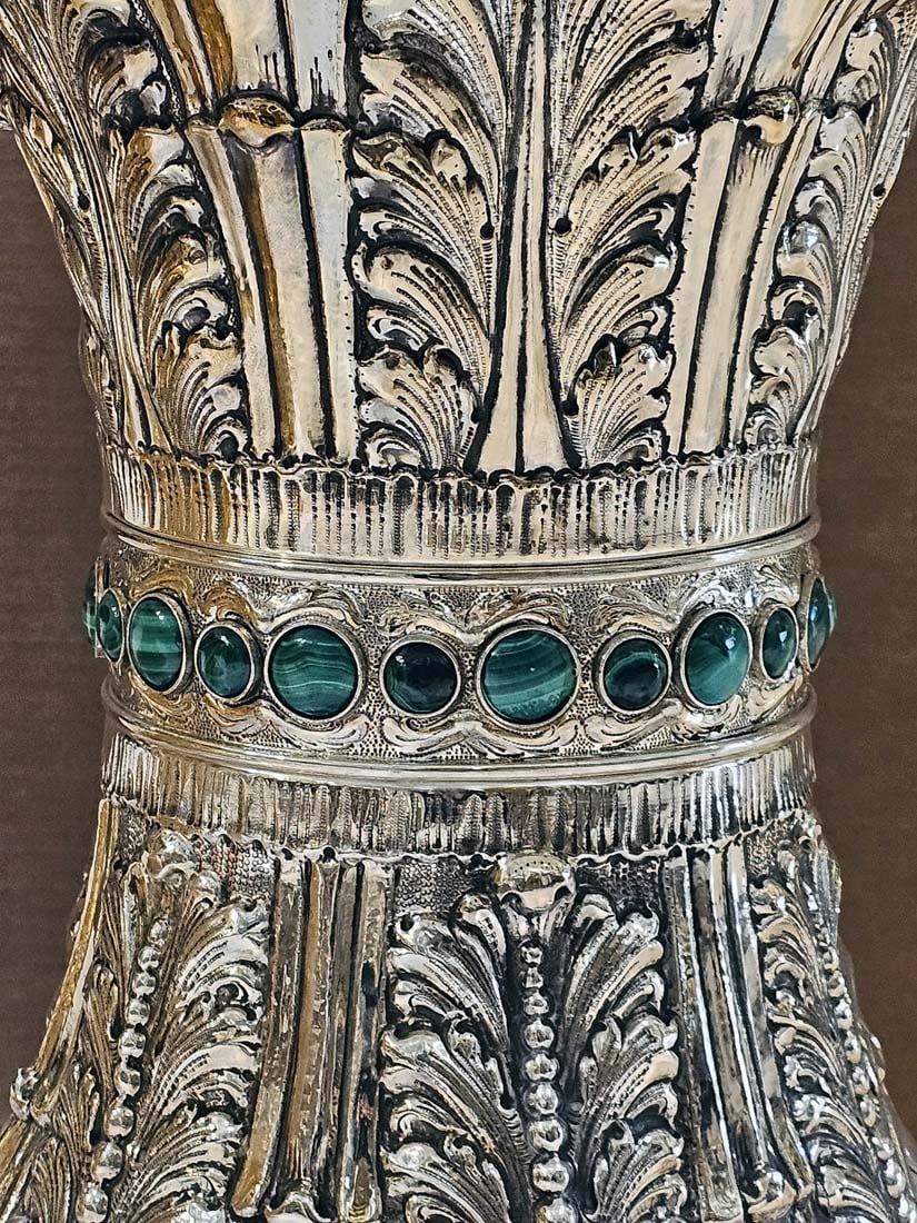 20th C. Italian Silver Large Buccellati Malachite Table - 6