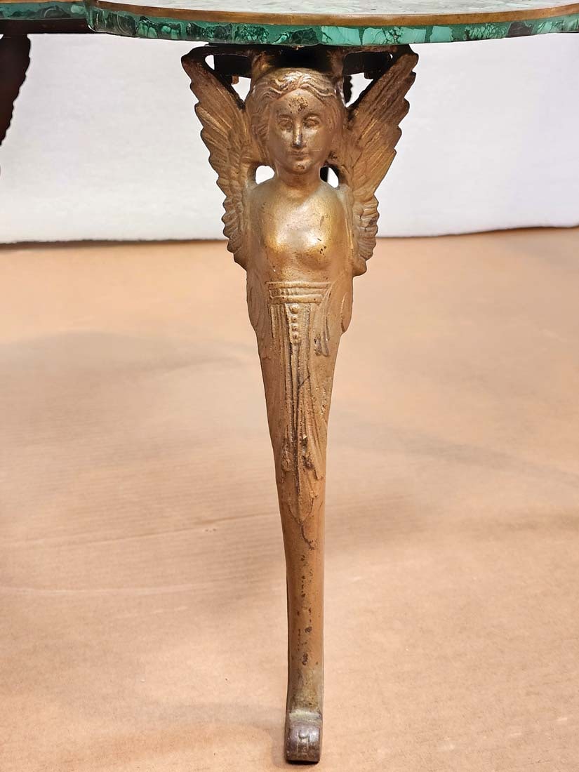 19th C. Empire Malachite Figural Bronze Side Table - 3