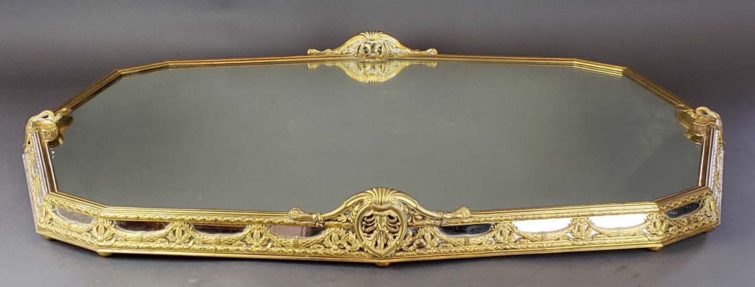 Large 19th C. French Bronze Mirrored Plateau: Large 19th C. French Bronze Mirrored Plateau. It measures 23" x 34"