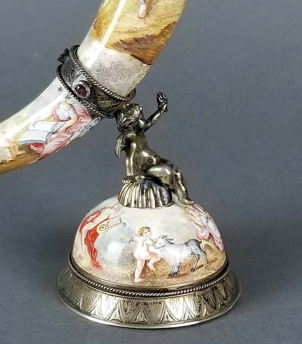 19th C. Viennese/ Austrian Enamel on Silver Cornucopia - 3