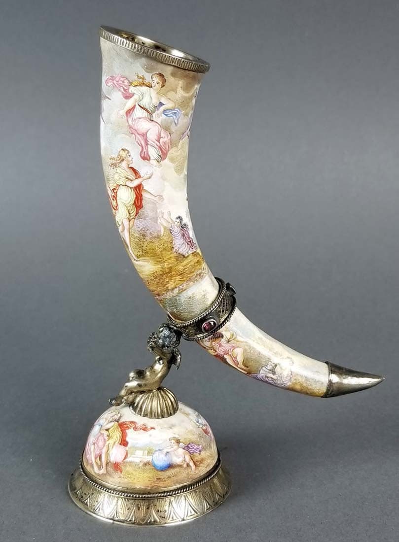 19th C. Viennese/ Austrian Enamel on Silver Cornucopia - 4