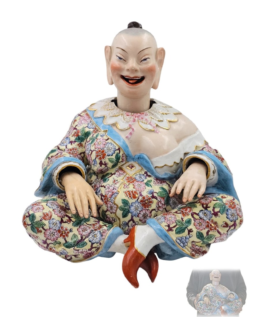 19th C. Meissen Style Nodding Pagoda Figurine. Tongue, and head has movement. Both hands are adjusta: 19th C. Meissen Style Nodding Pagoda Figurine. Tongue, and head has movement. Both hands are adjustable. H 11" x W 11" x L 11 7/8"