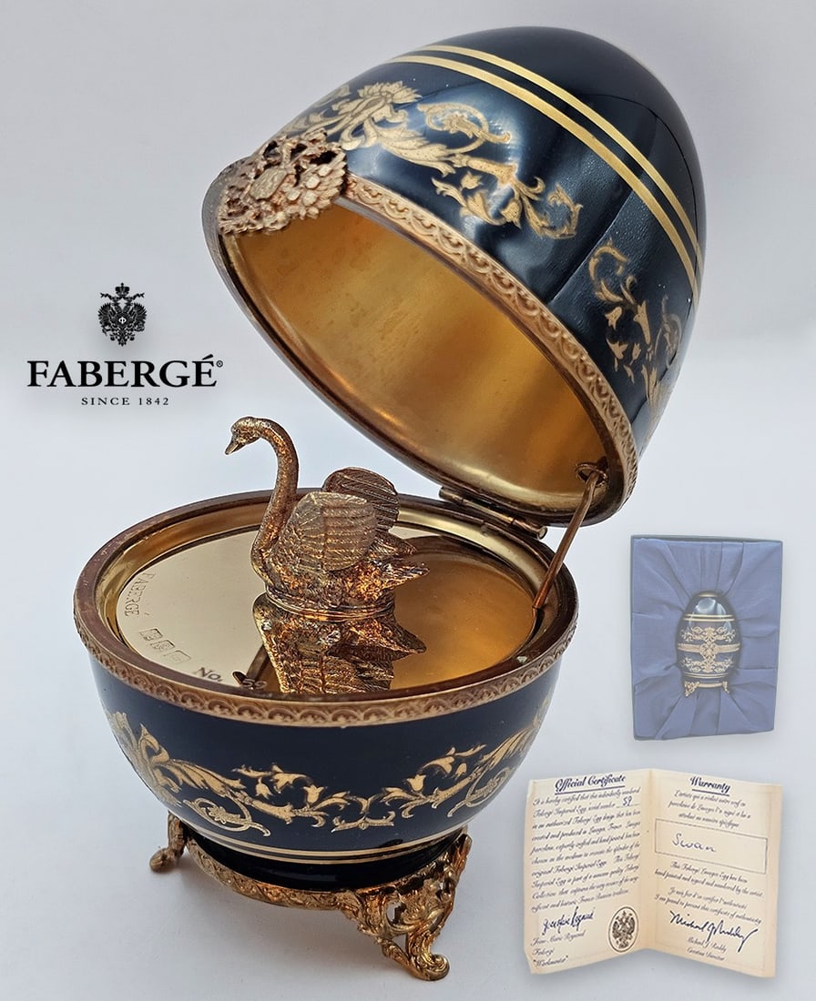 Faberge Imperial Swan Hand Painted Limoges France, Signed & Numbered: Faberge Imperial Swan Hand Painted Limoges France, Signed & Numbered. Box: H 6" x W 4 1/2" x L 8" H \ Egg: 4"