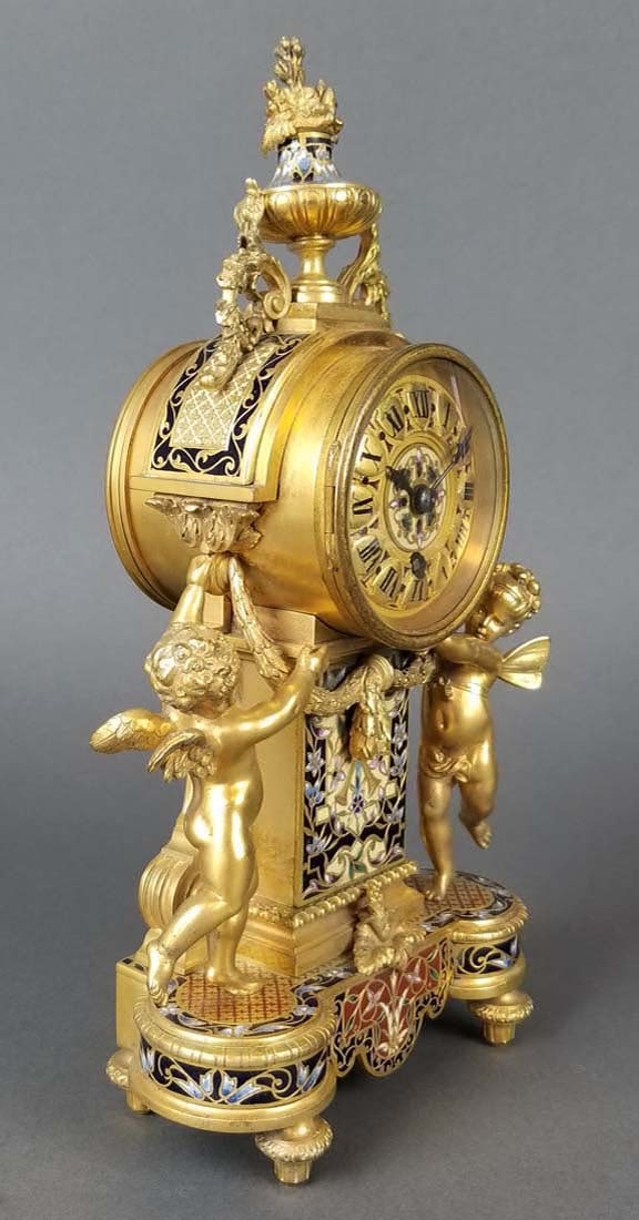 Exceptional French Champleve Enamel Figural Clockset - 5