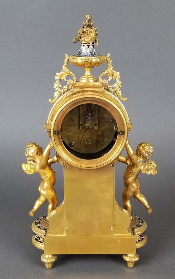 Exceptional French Champleve Enamel Figural Clockset - 6