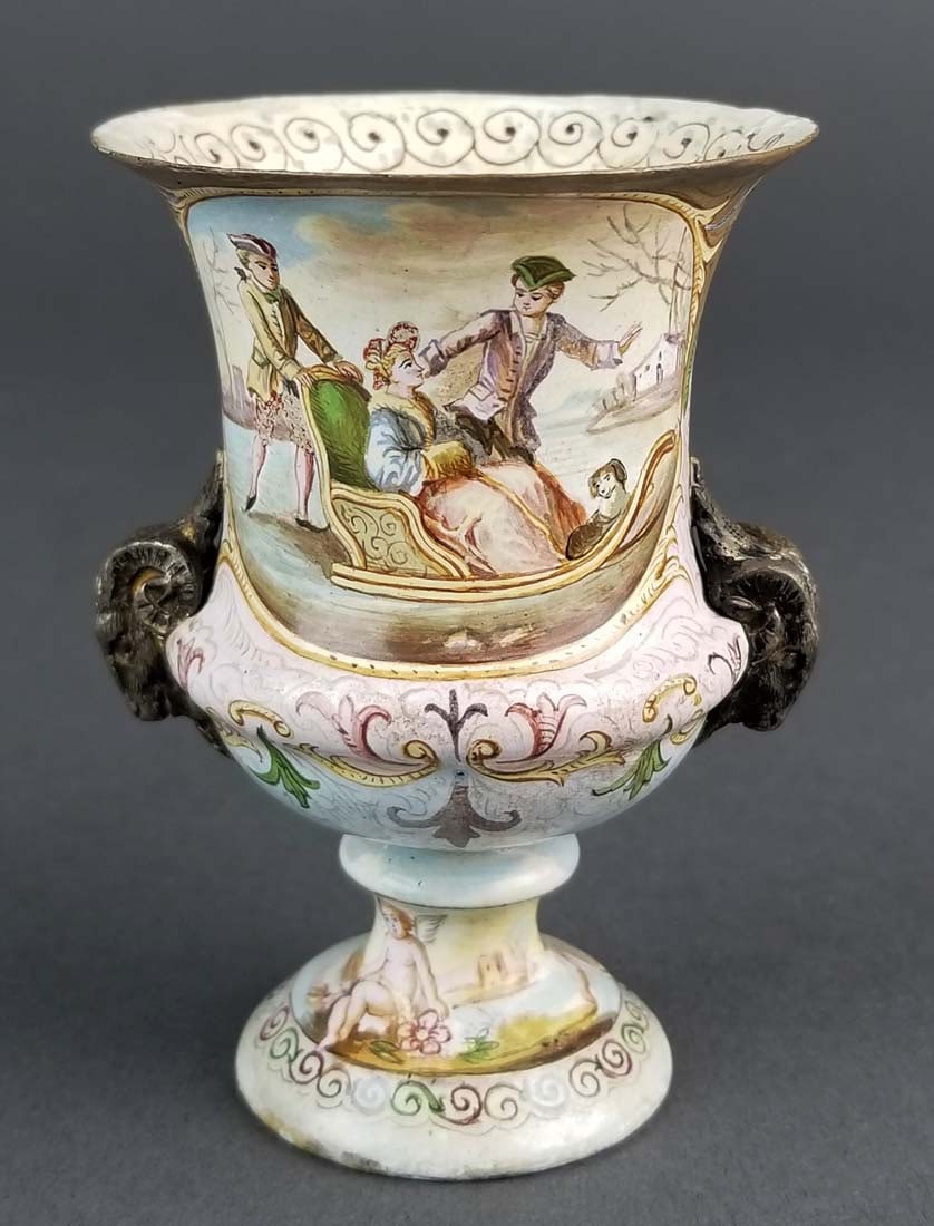 Austrian Viennese Enamel Vase on Silver - 4