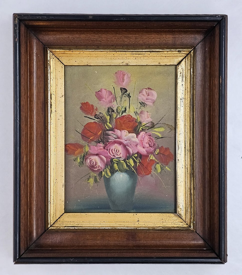Antique Flower Painting: Antique Flower Painting. Frame: 12 1/2" x 14 1/2" \ 7" x 9"