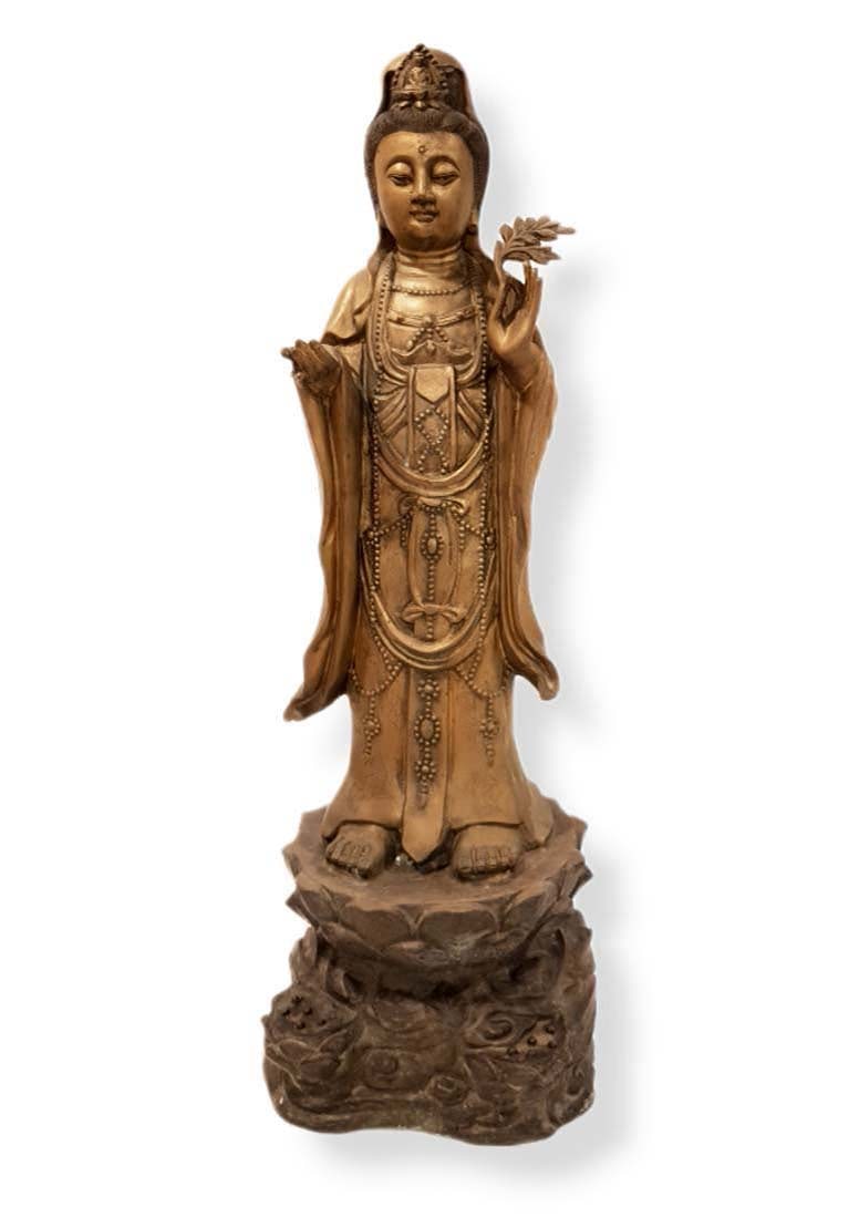 A Large Buddha Brass Statue: A Large Buddha Brass Statue. H 41" x W 15"