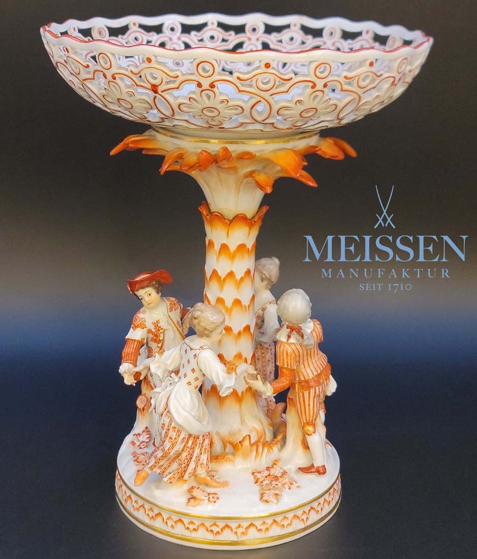 19th C. Meissen Porcelain Center Piece / Candy Dish: 19th C. Meissen Porcelain Center Piece / Candy Dish. H 12 7/8" x W 9 1/2"