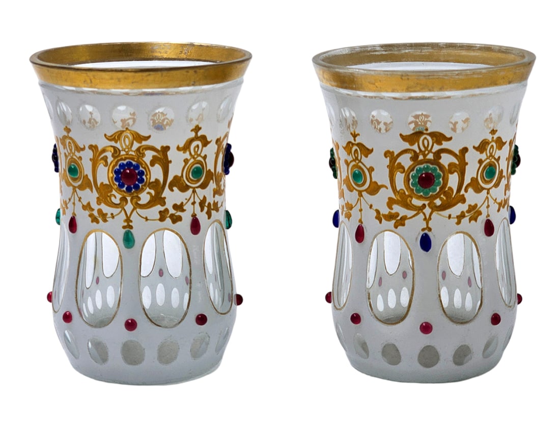 Pair Of Victorian Era, Circa 1870's Moser Bohemian Art Glass Vases: Pair Of Victorian Era, Circa 1870's Moser Bohemian Art Glass Vases. Vases are handblown, hand applied with enameling. H 4 1/2"