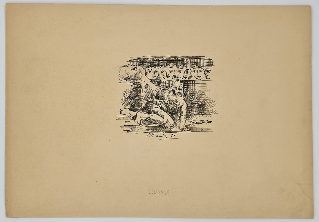 Picasso 'Minotauro Agonizando' Etching Lithography Print, Signed: Picasso 'Minotauro Agonizando' Etching Lithography Print, Signed Signature in print plate. (11 x 8 cms) Certified and Stamped by "Musee de Orsay" in Paris & "Christie's" Musee de Orsay certificate