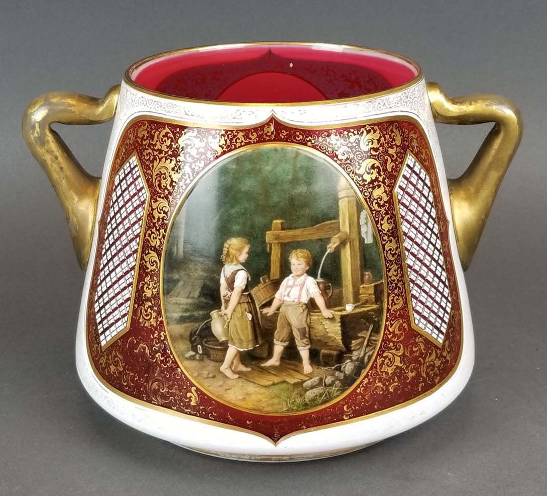 19th C. Large Bohemian Hand Painted Bowl: 19th C. Large Bohemian Hand Painted Bowl. Measures H: 7" W: 10"