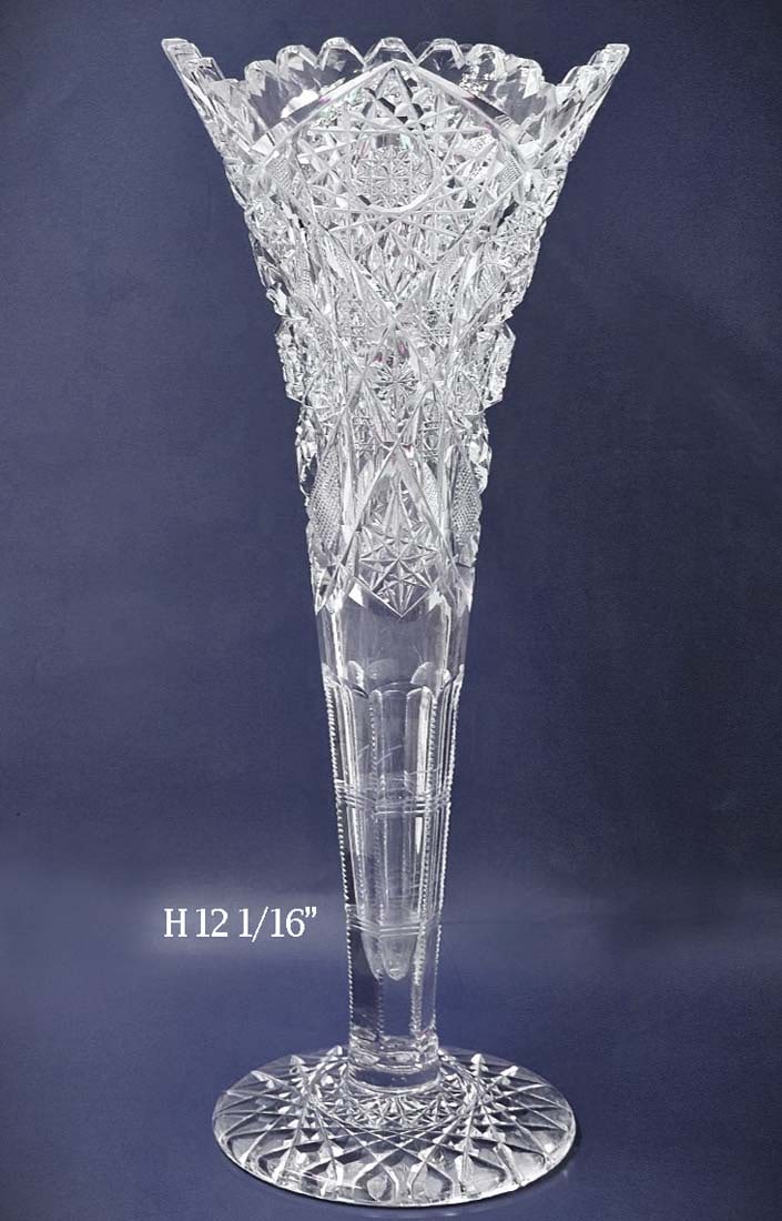 Tall Brilliant Crystal Cut Trumpet Vase (1 of 5)