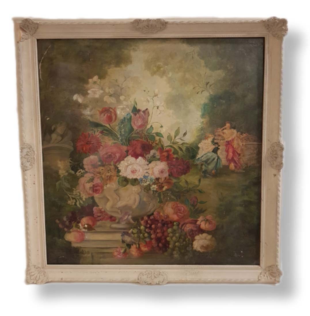 Oil On Canvas Floral Painting: Oil On Canvas Floral Painting. 38" x 33"