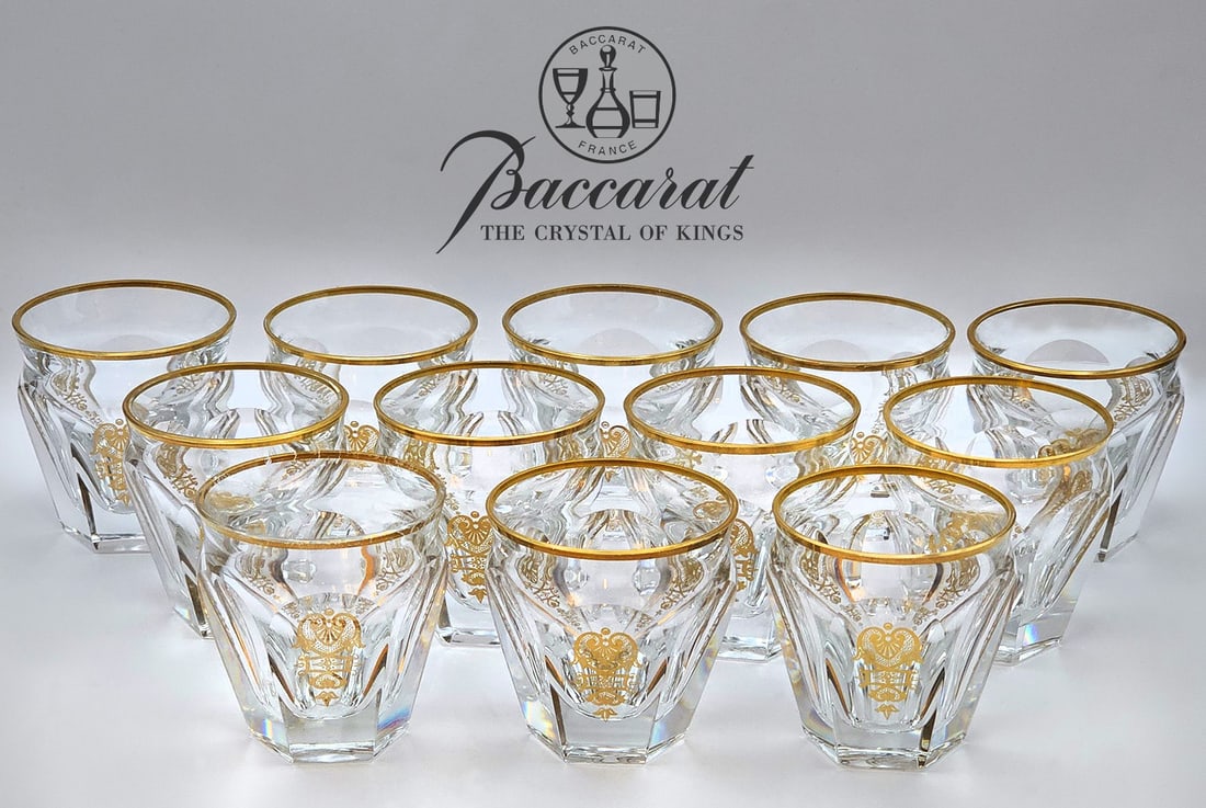 Set Of Twelve 20th C. French Baccarat Harcourt Empire Shot Glasses: Set Of Twelve 20th C. French Baccarat Harcourt Empire Shot Glasses. H 2 1/2" x W 2"
