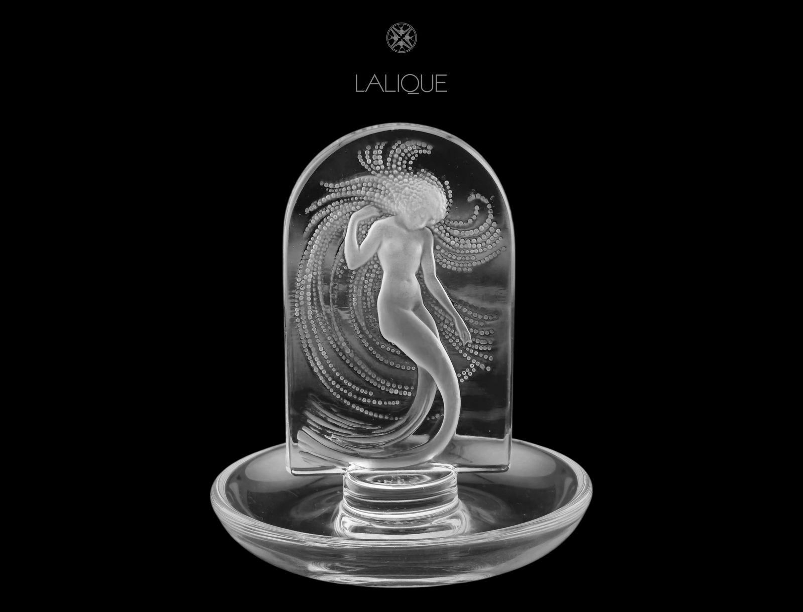 French Lalique Crystal 'Mermaid Naiade' Trinket Dish / Paper Weight: French Lalique Crystal 'Mermaid Naiade' Trinket Dish / Paper Weight. H 4 1/4" x W 3 1/2"