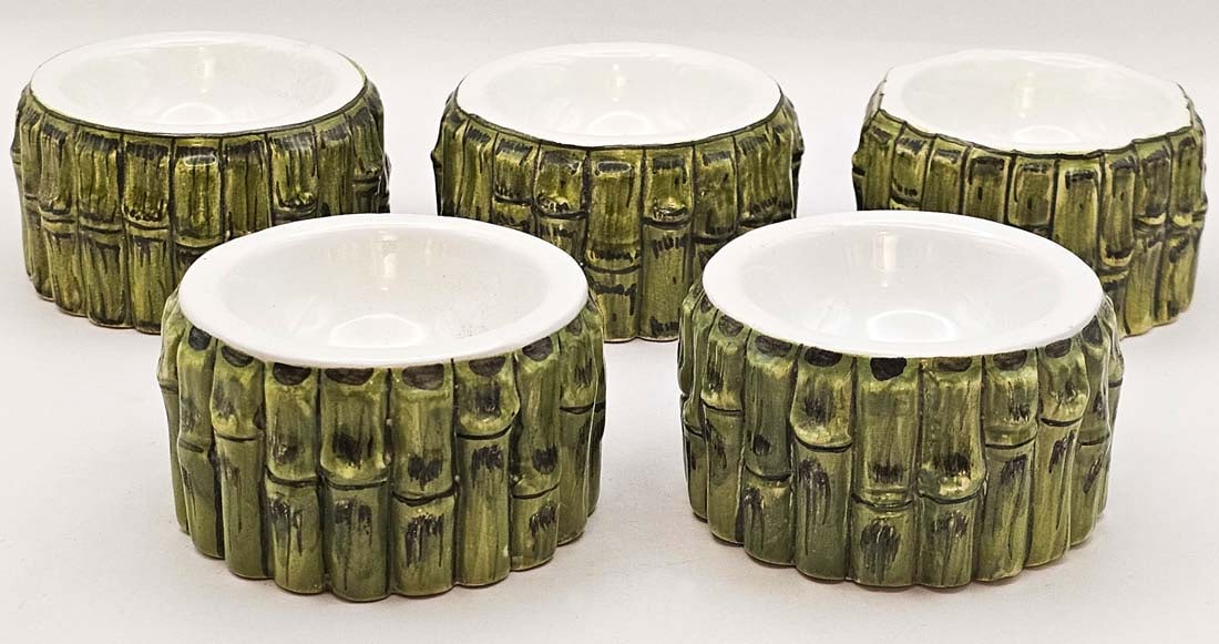 Set Of Five Italian Faux Ceramic Bamboo Caviar Dishes (1 of 6)