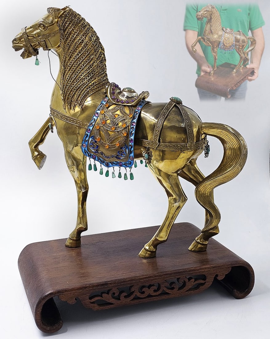 Early 20th C. Hand Crafted Silver Chinese Cloisonne Horse Figurine (1 of 9)