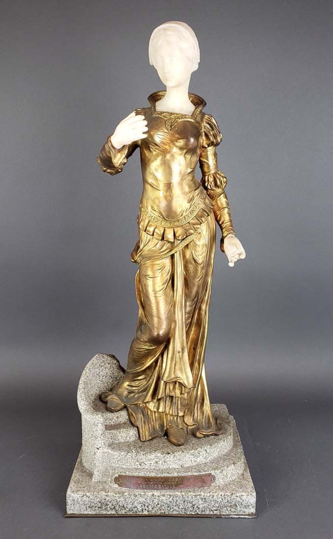 Large Argentinian Bronze and Marble Figure Signed: Large Argentinian Bronze and Marble Figure Signed Raphanel. Measures H: 24 1/4"W: 9 3/8"