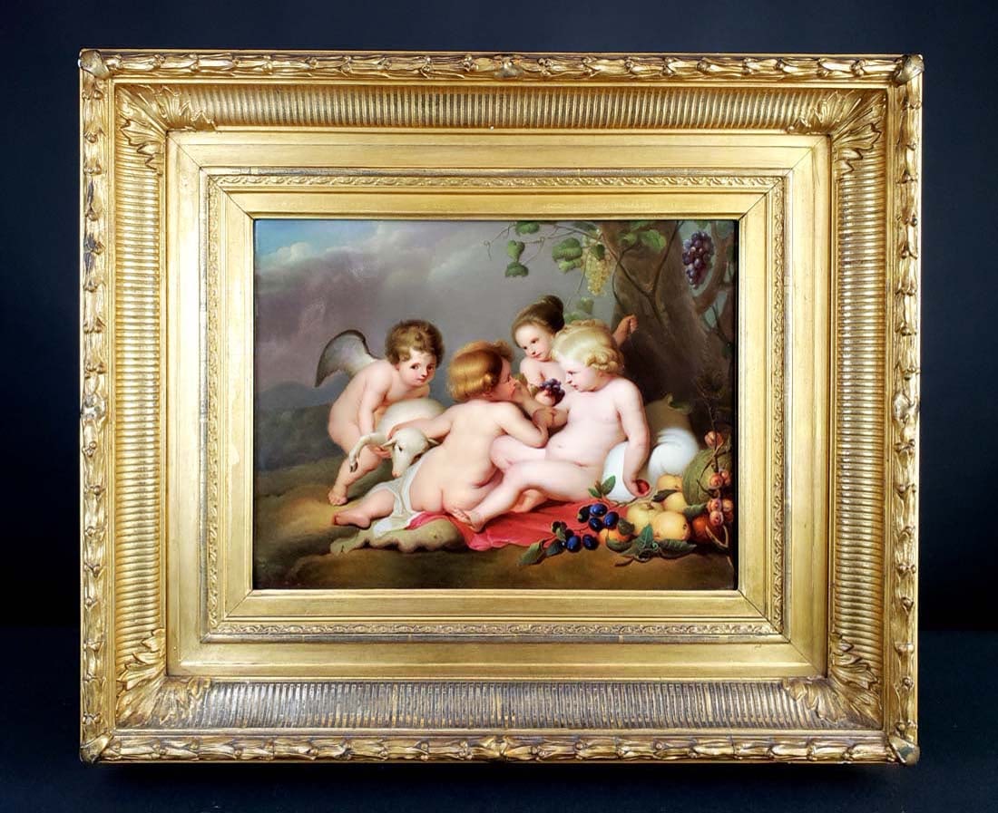 KPM Plaque in Giltwood Frame "Reubens Painting", Circa: KPM Plaque in Giltwood Frame "Reubens Painting", Circa 1900. The frame measures 25" x 21 1/4" and the plaque measures 15 3/4" x 12 1/2"