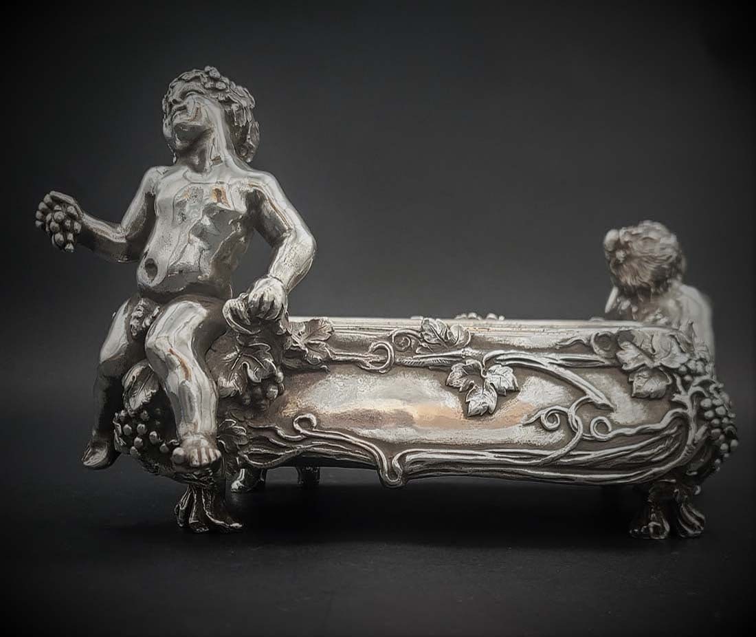 19th C. Art Nova Figural Silver Plated Bronze Centerpiece - 4