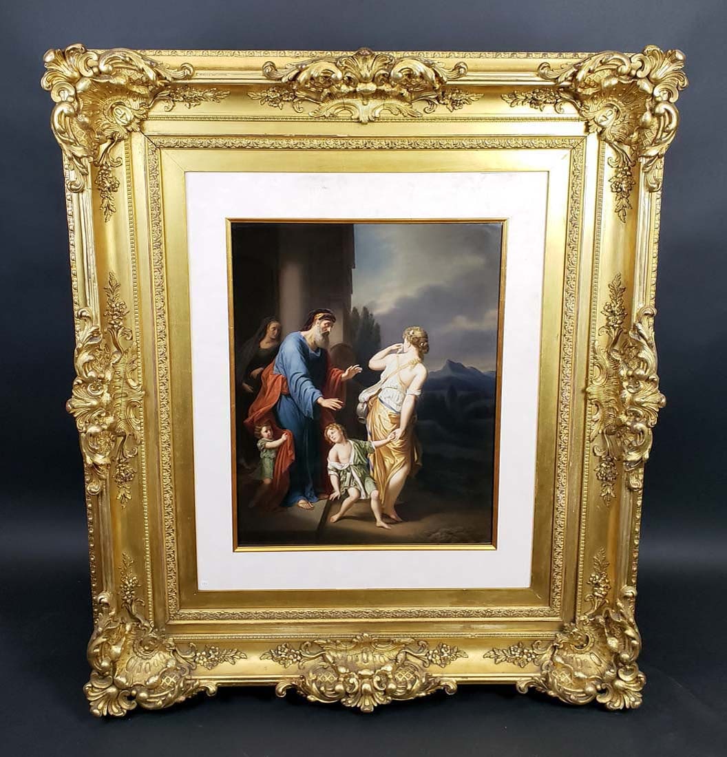 Monumental KPM Plaque Signed Greiner of Abraham Hagar,: Monumental KPM Plaque Signed Greiner of Abraham Hagar, 19th C. Marked and Incised 22 1/2. The frame measures 43" x 36" and the plaque measures 23 1/2" x 18 5/8"