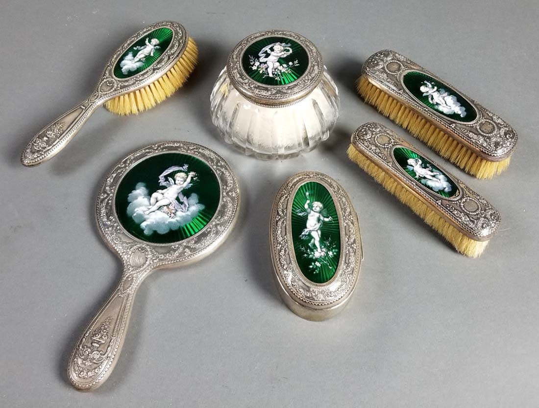 Gorham Sterling Silver & Enamel 6 Pc. Vanity Set (1 of 5)