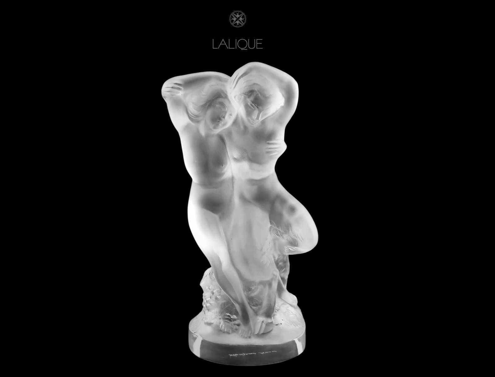 Vintage Lalique 'Pan & Diane' Frosted Crystal Group Figurine, Signed: Vintage Lalique 'Pan & Diane' Frosted Crystal Group Figurine, Signed. H 5 1/2" x W 2" x L 3"