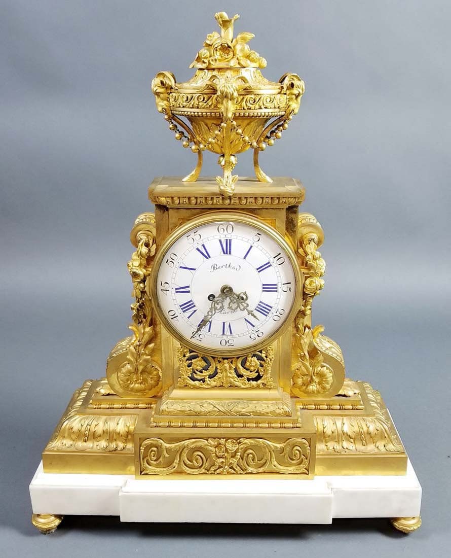 19th C. 3 Pc. French Gilt Bronze and Marble Clockset - 2