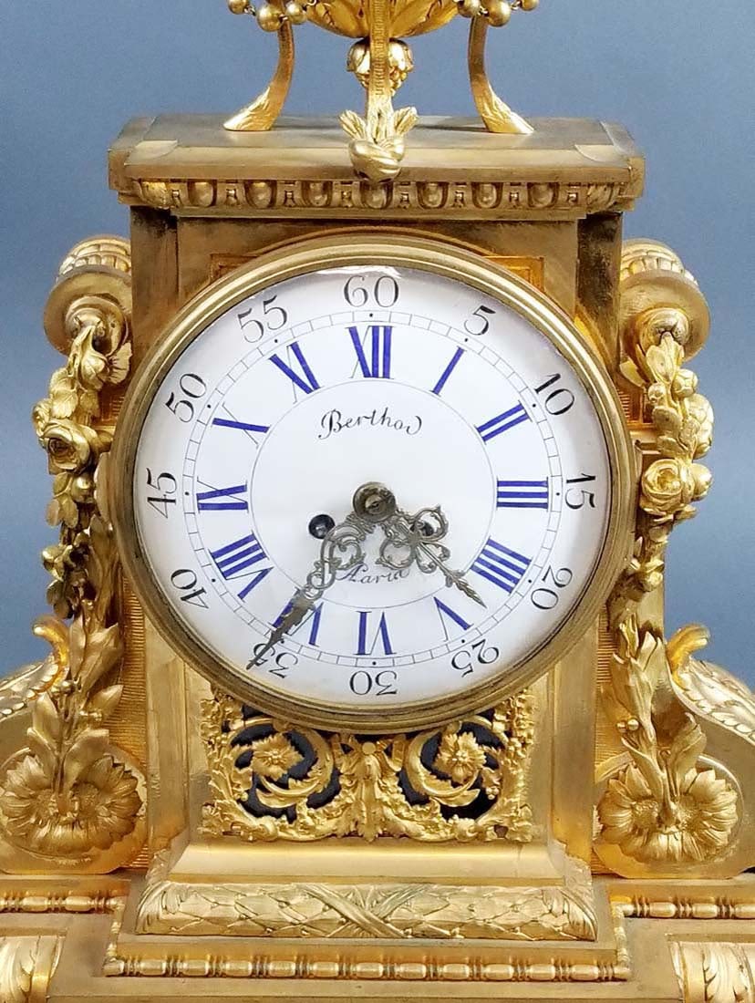 19th C. 3 Pc. French Gilt Bronze and Marble Clockset - 3
