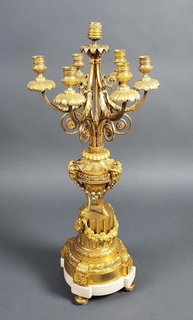 19th C. 3 Pc. French Gilt Bronze and Marble Clockset - 7