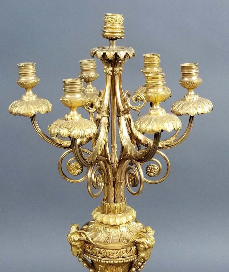 19th C. 3 Pc. French Gilt Bronze and Marble Clockset - 8