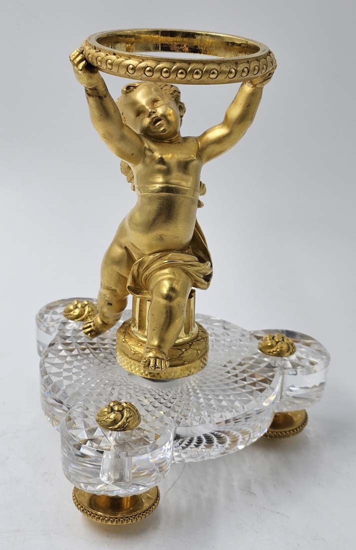 Pair Of 19th C. French Gilt Baccarat Figural Bronze With Baccarat Crystal Taza \ Centerpiece - 10