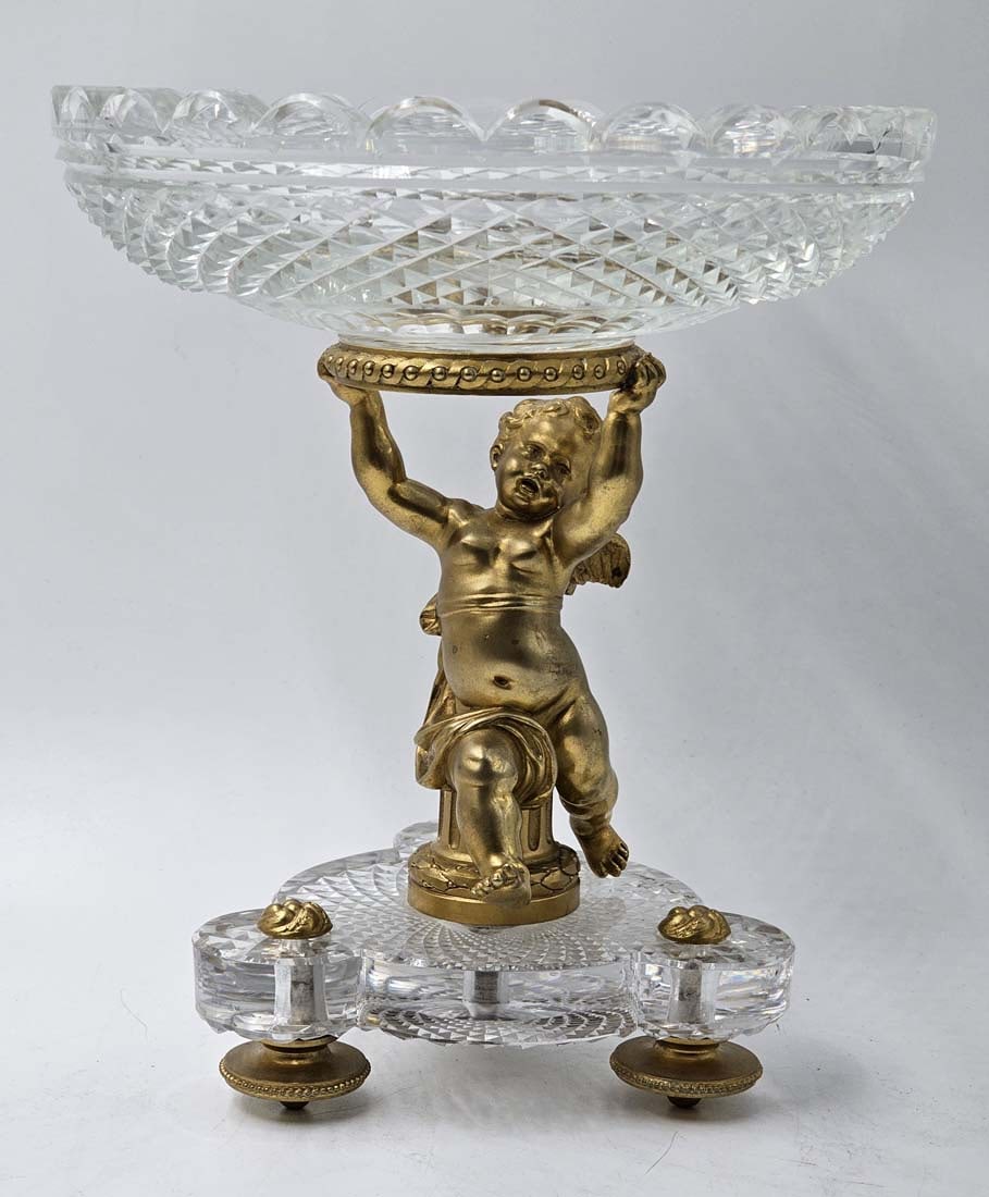 Pair Of 19th C. French Gilt Baccarat Figural Bronze With Baccarat Crystal Taza \ Centerpiece - 11