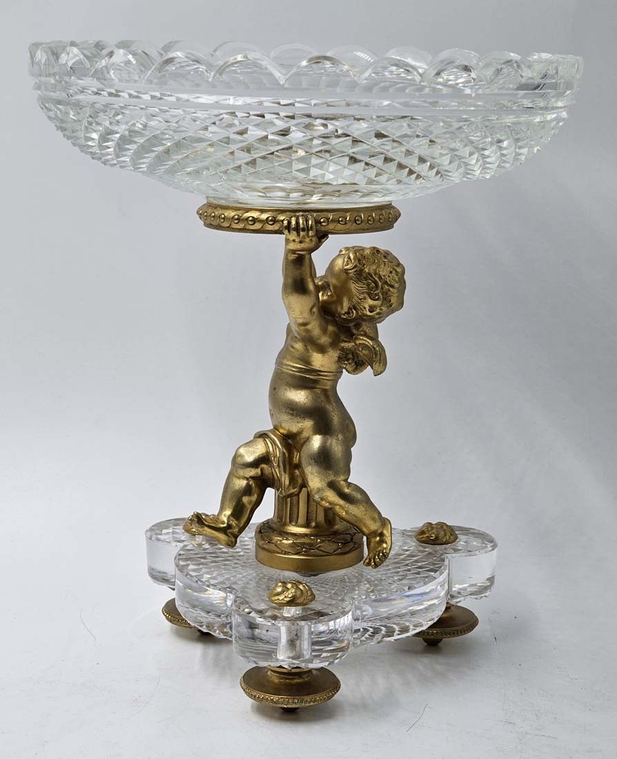 Pair Of 19th C. French Gilt Baccarat Figural Bronze With Baccarat Crystal Taza \ Centerpiece - 12