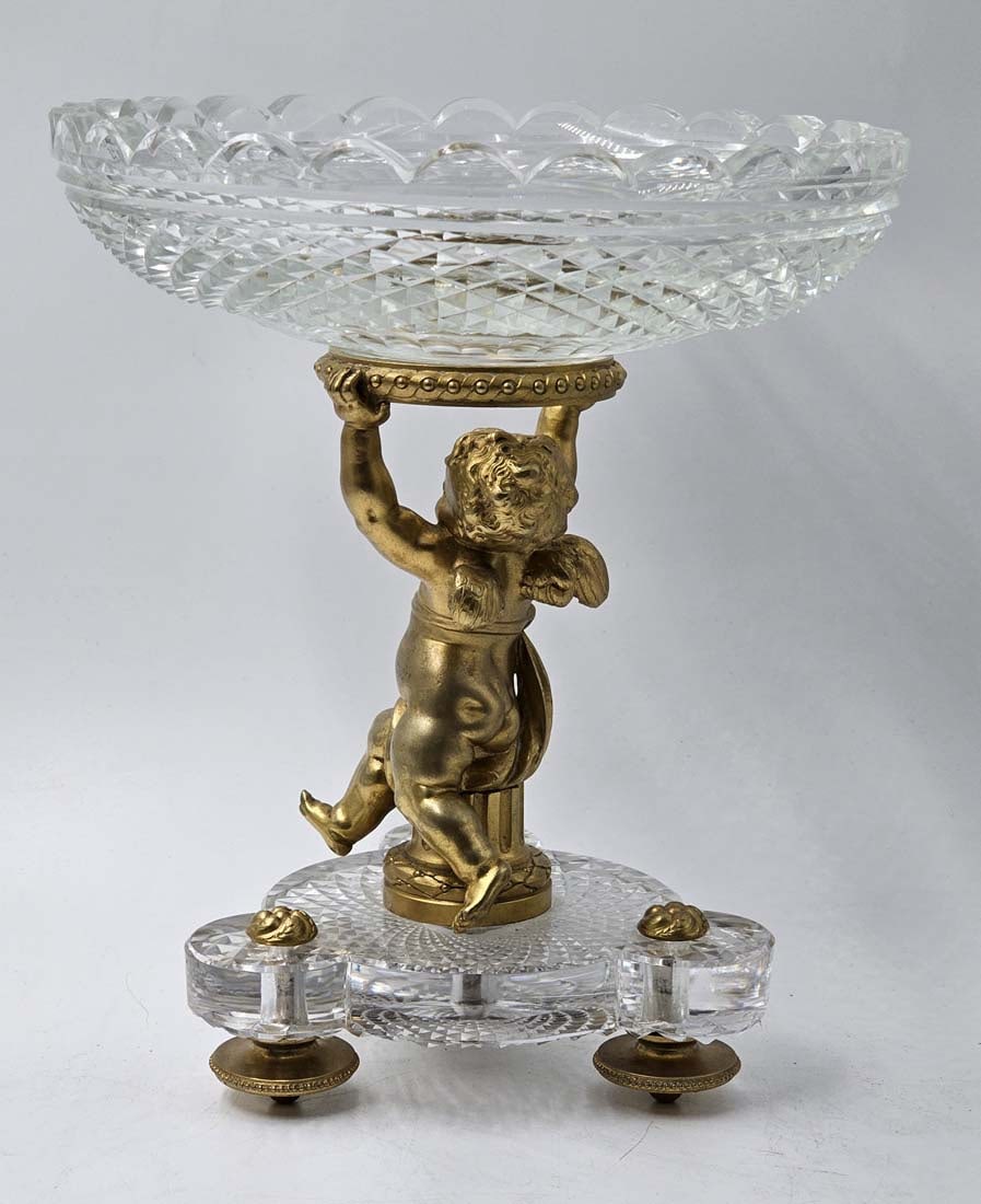 Pair Of 19th C. French Gilt Baccarat Figural Bronze With Baccarat Crystal Taza \ Centerpiece - 13
