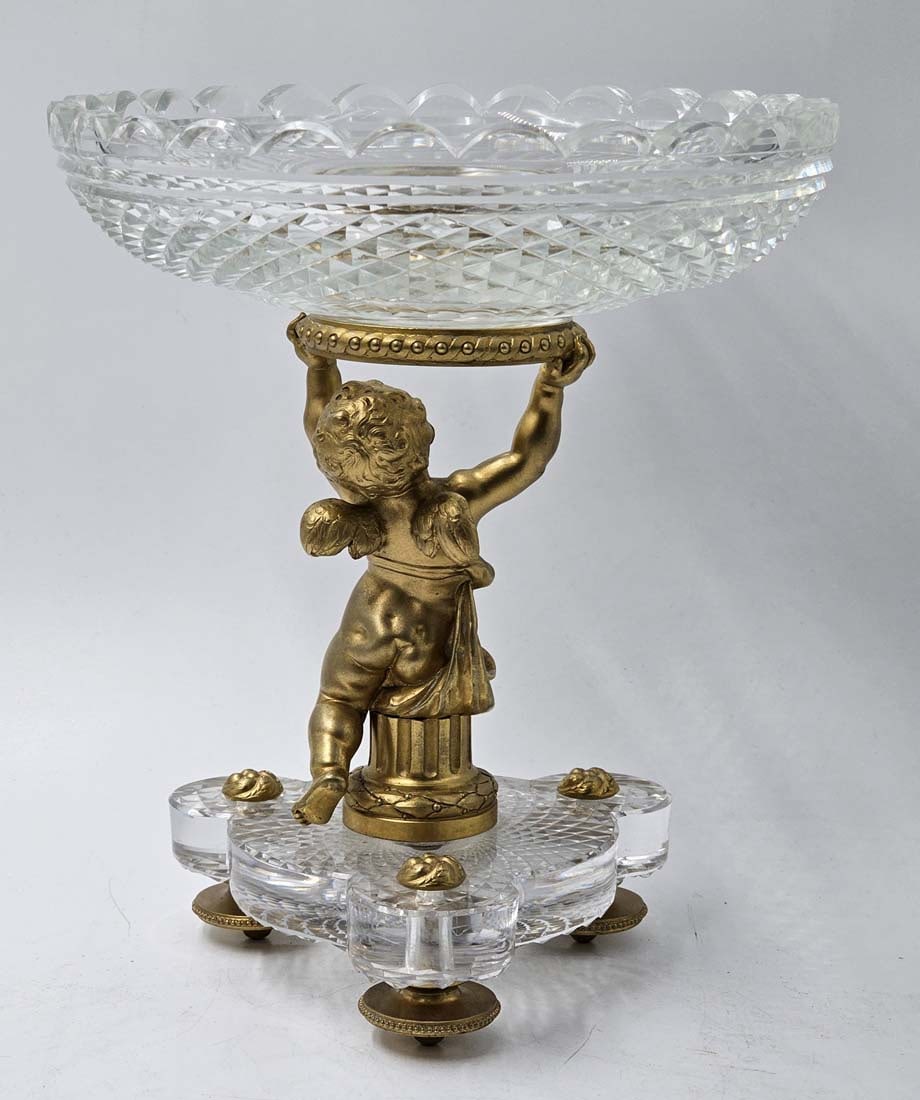 Pair Of 19th C. French Gilt Baccarat Figural Bronze With Baccarat Crystal Taza \ Centerpiece - 14