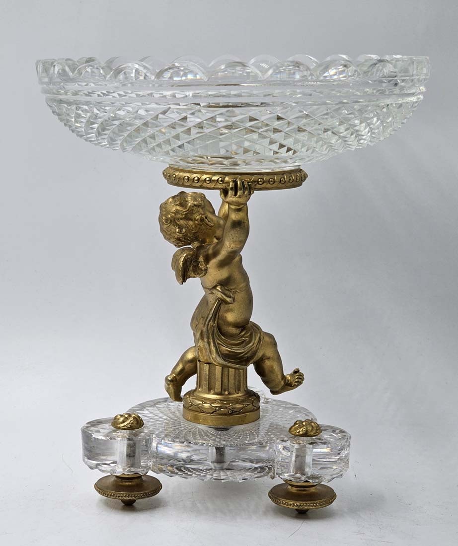 Pair Of 19th C. French Gilt Baccarat Figural Bronze With Baccarat Crystal Taza \ Centerpiece - 15