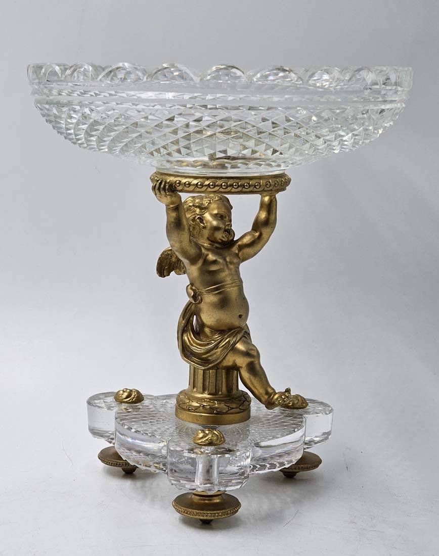 Pair Of 19th C. French Gilt Baccarat Figural Bronze With Baccarat Crystal Taza \ Centerpiece - 16