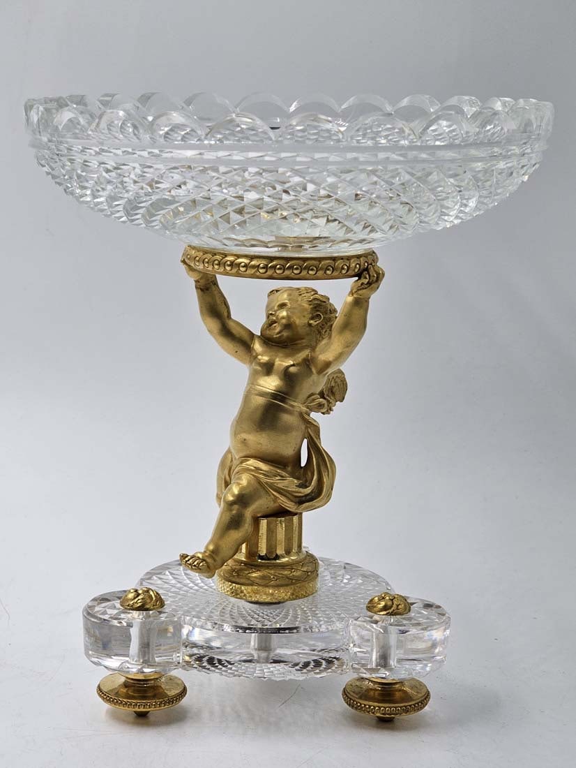 Pair Of 19th C. French Gilt Baccarat Figural Bronze With Baccarat Crystal Taza \ Centerpiece - 4